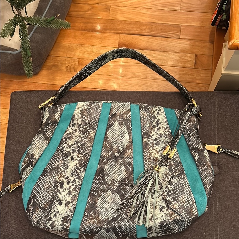 AIMEE KESTENBERG NEW Teal and Black Snake Print Women's Bag - Picture 15 of 15